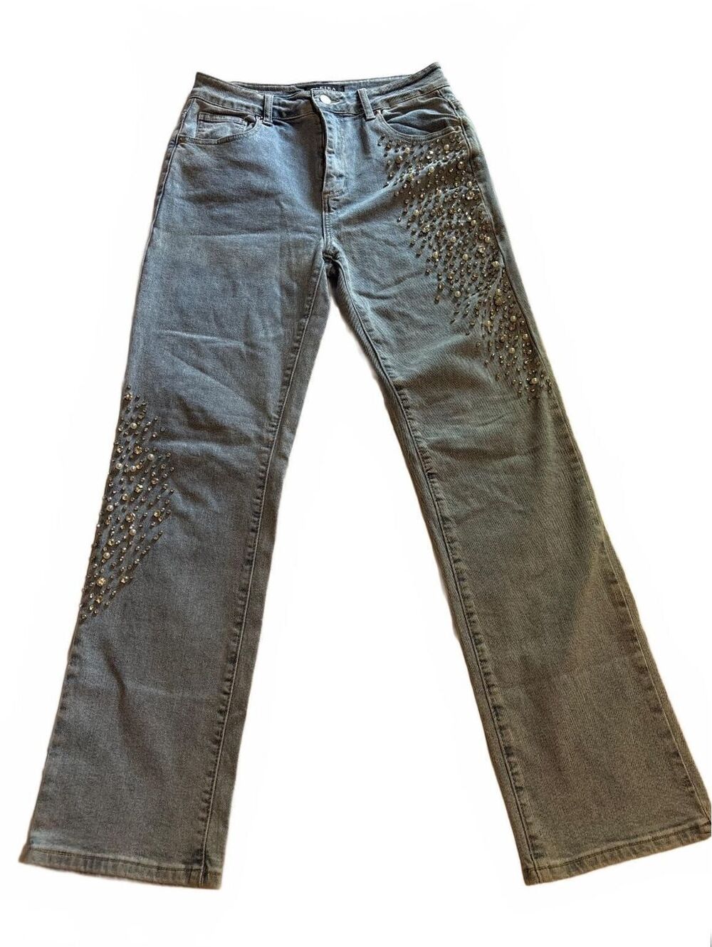 Y2K Akira Black Label Embellished Rhinestone Straight Leg Jeans Size 11 McBling